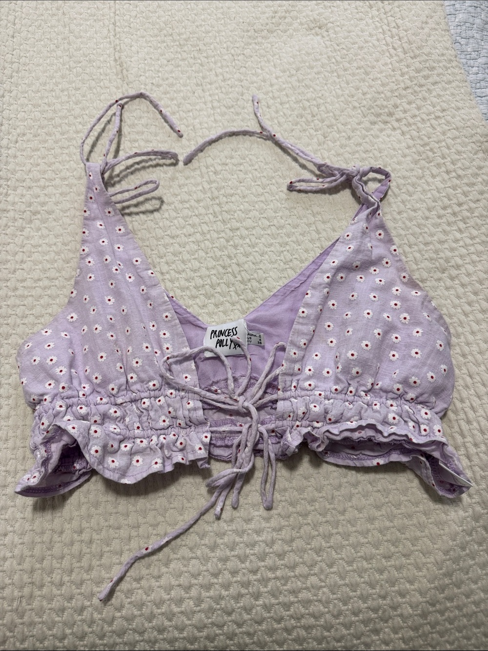 Princess Polly Lavender Daisy Eyelet Tie-Front Crop Camisole